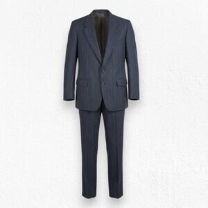 Vintage 80s Geoffrey Beene Gray Wool Pinstripe Suit USA Made Blazer Set Size 40R